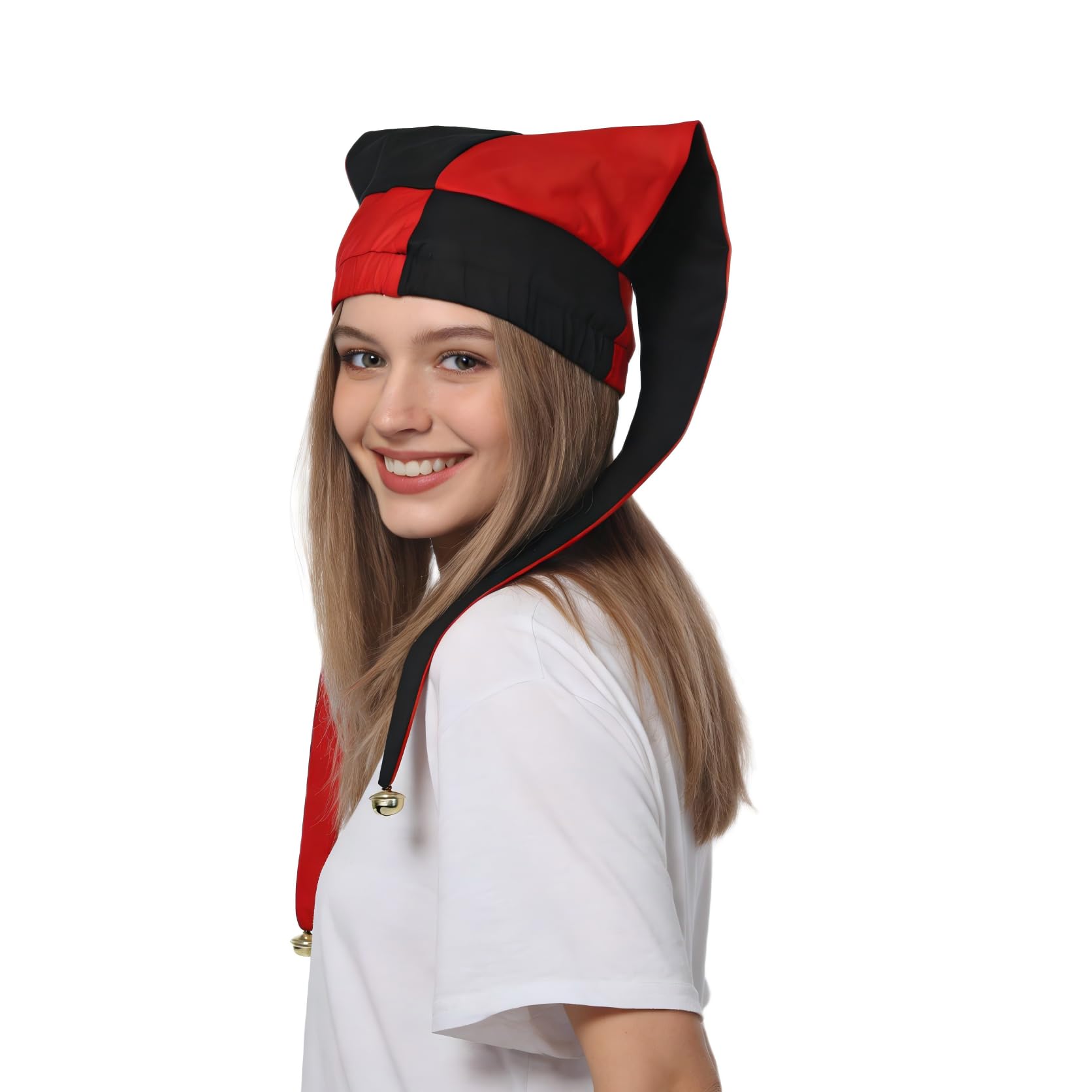 ANDHOM Jester Hat with Bells Harlequin Diamond Pattern for Halloween Christmas Costume Accessory