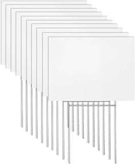 10-Pack 16x12 Inch Double-Sided Blank Yard Signs with H-Shaped Metal Stakes – Weatherproof White Corrugated Plastic Yard Sign for Garage Sales, Parties, & Outdoor Events