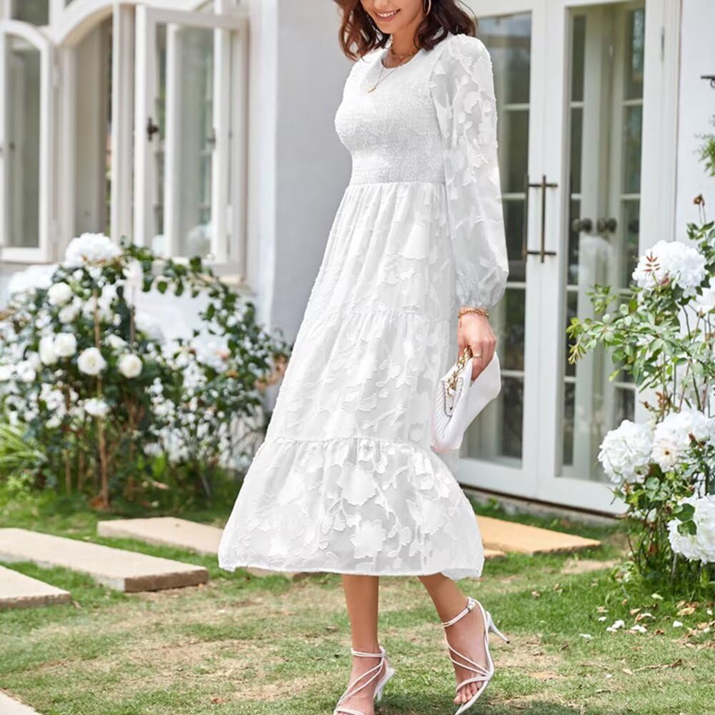 Women’s Long Sleeve Maxi Dress Floral Lace Lightweight Casual Everyday Dress - Image 2