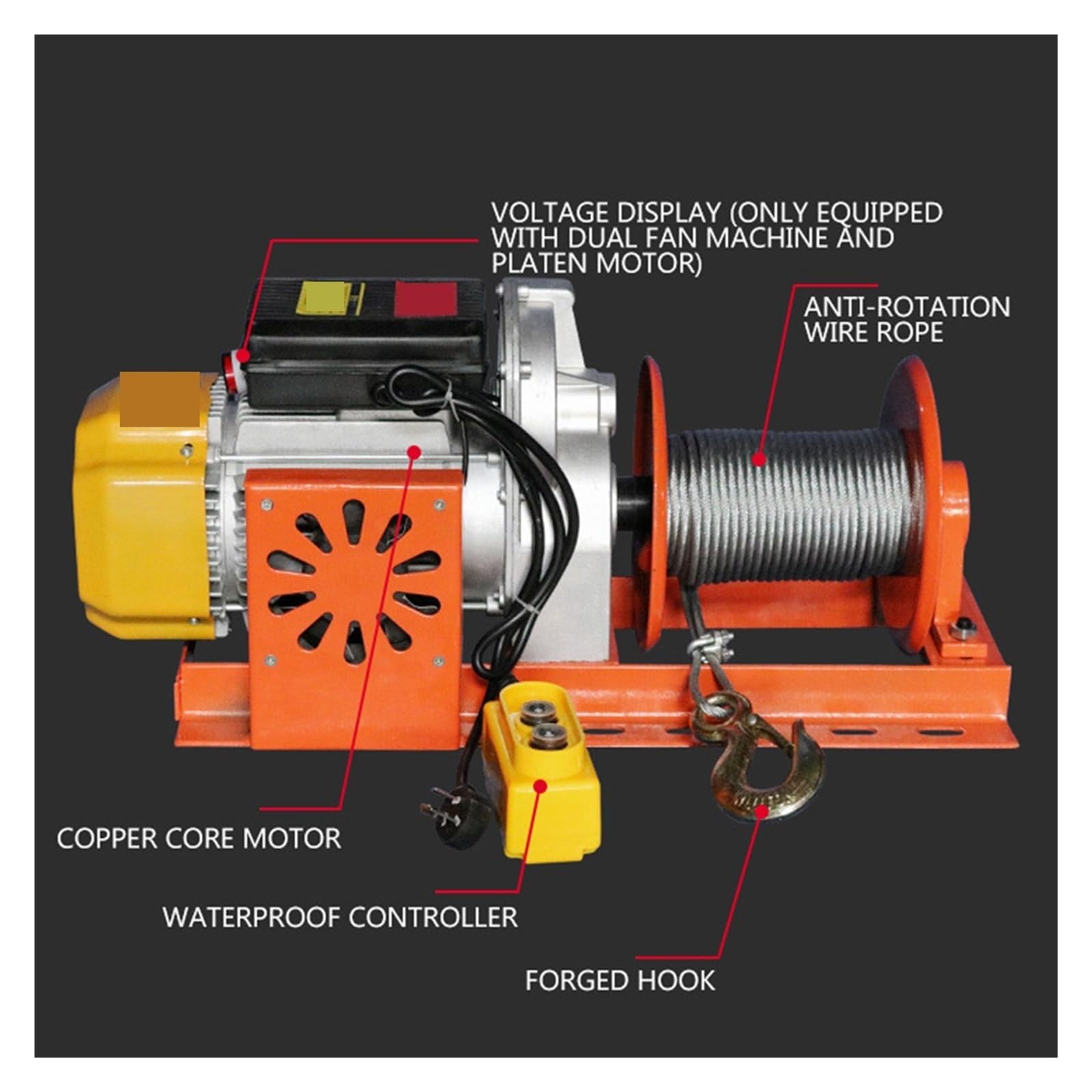 Verricello Elettrico 220V/380V 3KW Costruzione Ristrutturazione Gru Rimorchio Argano 500KG 30M/60M(60M Pressure plate)
