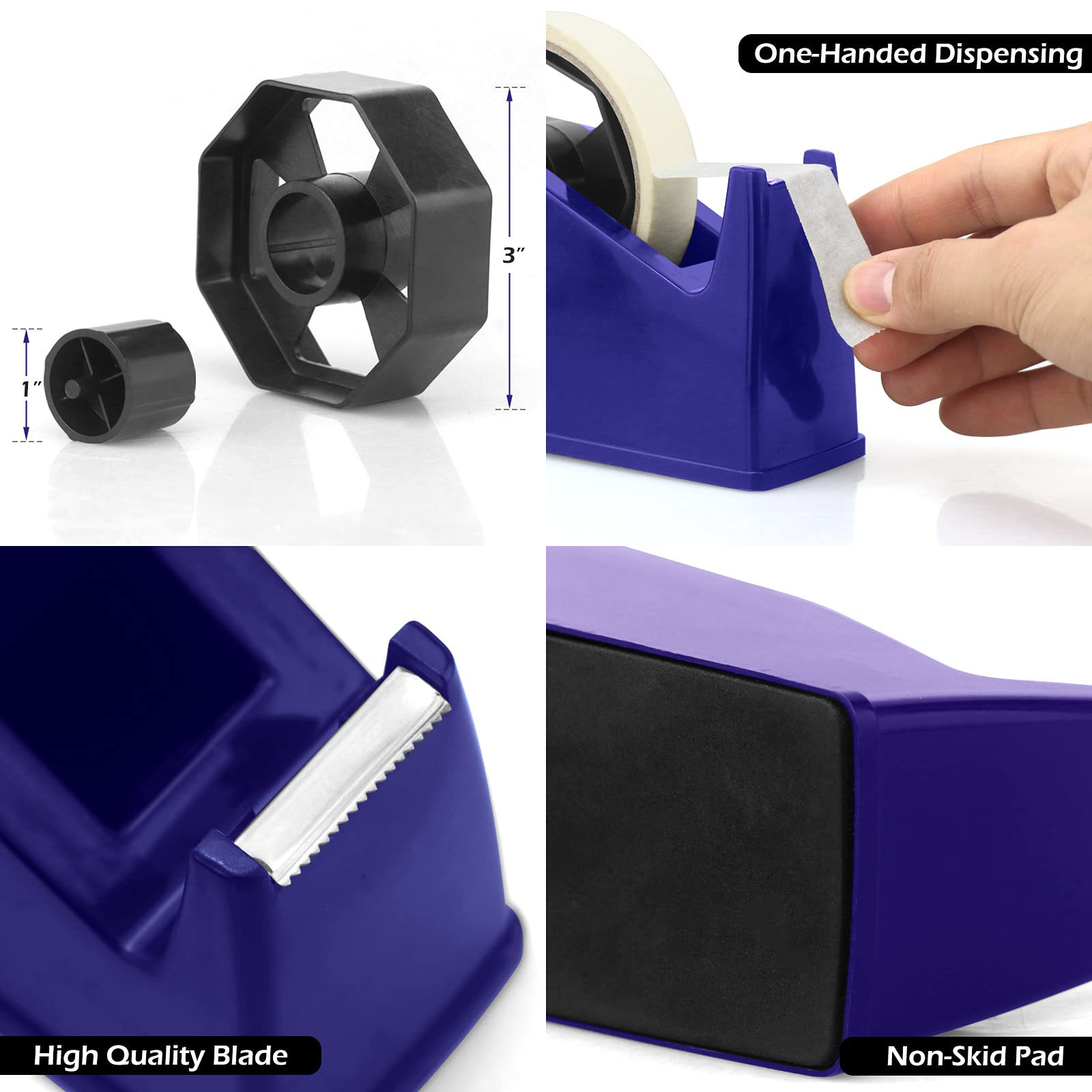 Dispensador de cinta térmica, dispensador de cinta adhesiva, soporte para núcleos de 1 pulgada y 3 pulgadas, 6.8 x 2.2 x 3.4 pulgadas, dispensador de cinta de escritorio, cinta térmica para