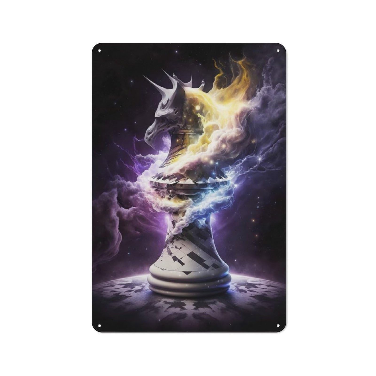 Junmoney Pawn Of Night Chess Retro Tin Wall Plaque 30X20cm For Home Office Or Studio, Wall Decoration For Home Offices And Studios
