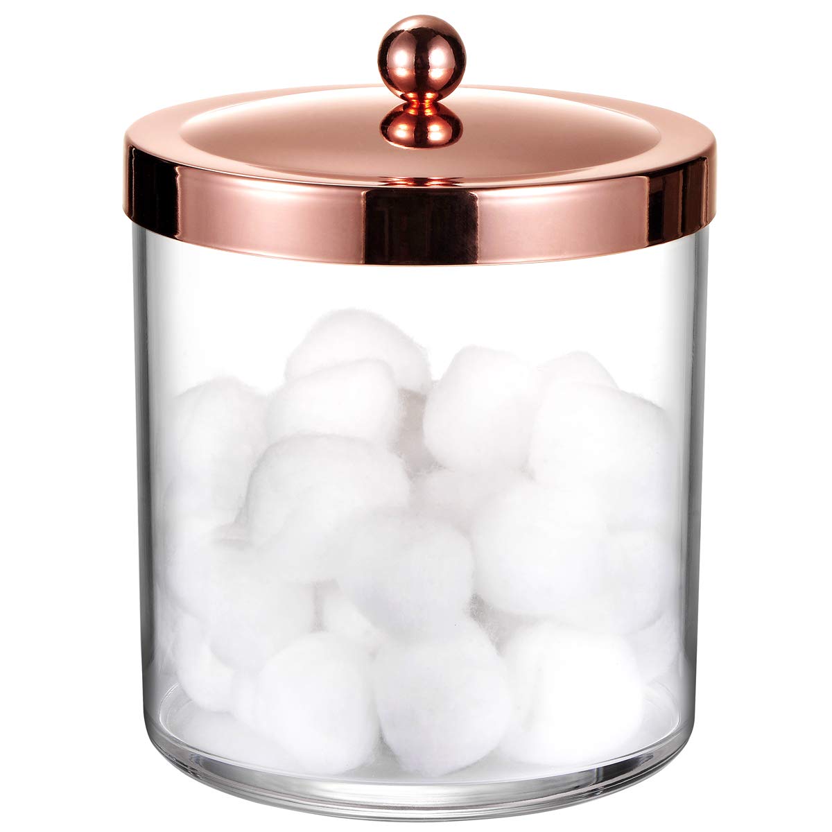SheeChung Premium Quality Apothecary Jar - 50 Ounce Large Clear Plastic Storage Container Jar with Rust Proof Stainless Steel Lid, Bathroom Vanity Countertop Storage Organizer Canister (Rose Gold)