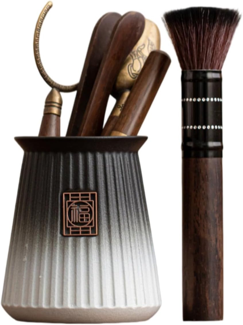 竖纹福茶道六君子套装中式创意简约泡茶 Ceramic Kung Fu Tea Set,teapot,Teacups,warming Wedding Birthday Gift,Tea Tray Chinese,Dishwasher Safe 其它-渐变黑白-竖纹福字【茶道六君子】