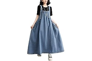 Longline Denim Jumper Dress for Women with Adjustable Straps and Flowy Skirt
