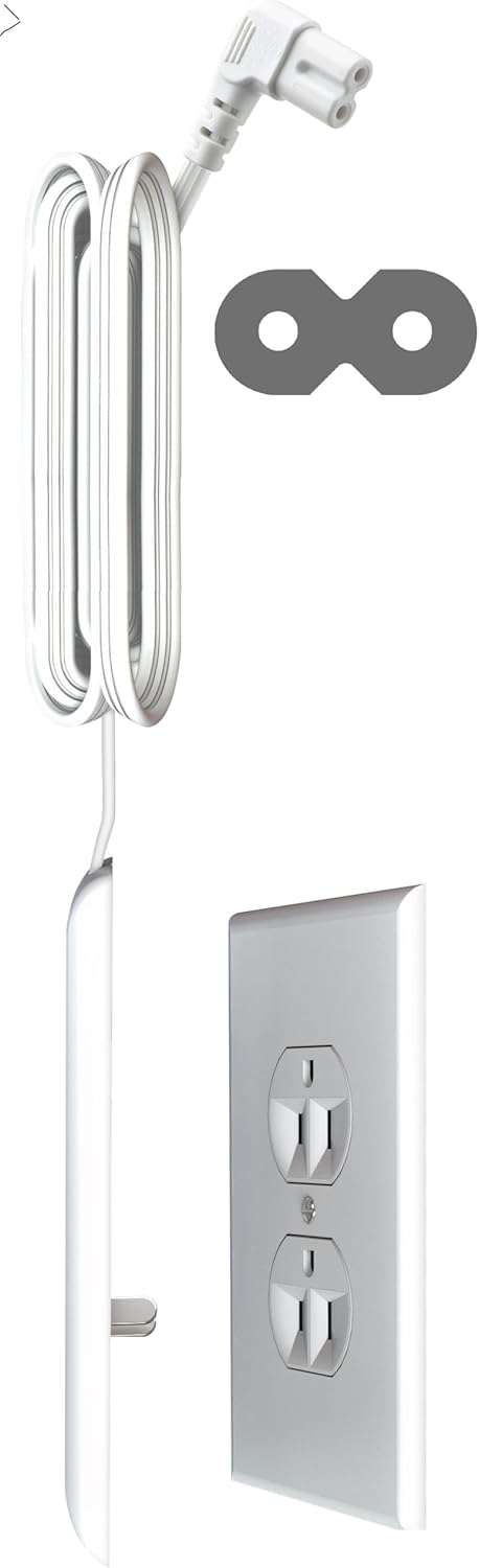 Sleek Socket: Ultra-Thin Outlet Concealer with 6-Foot C7 Power Cord for Mounted TVs (Inverted Outlet)