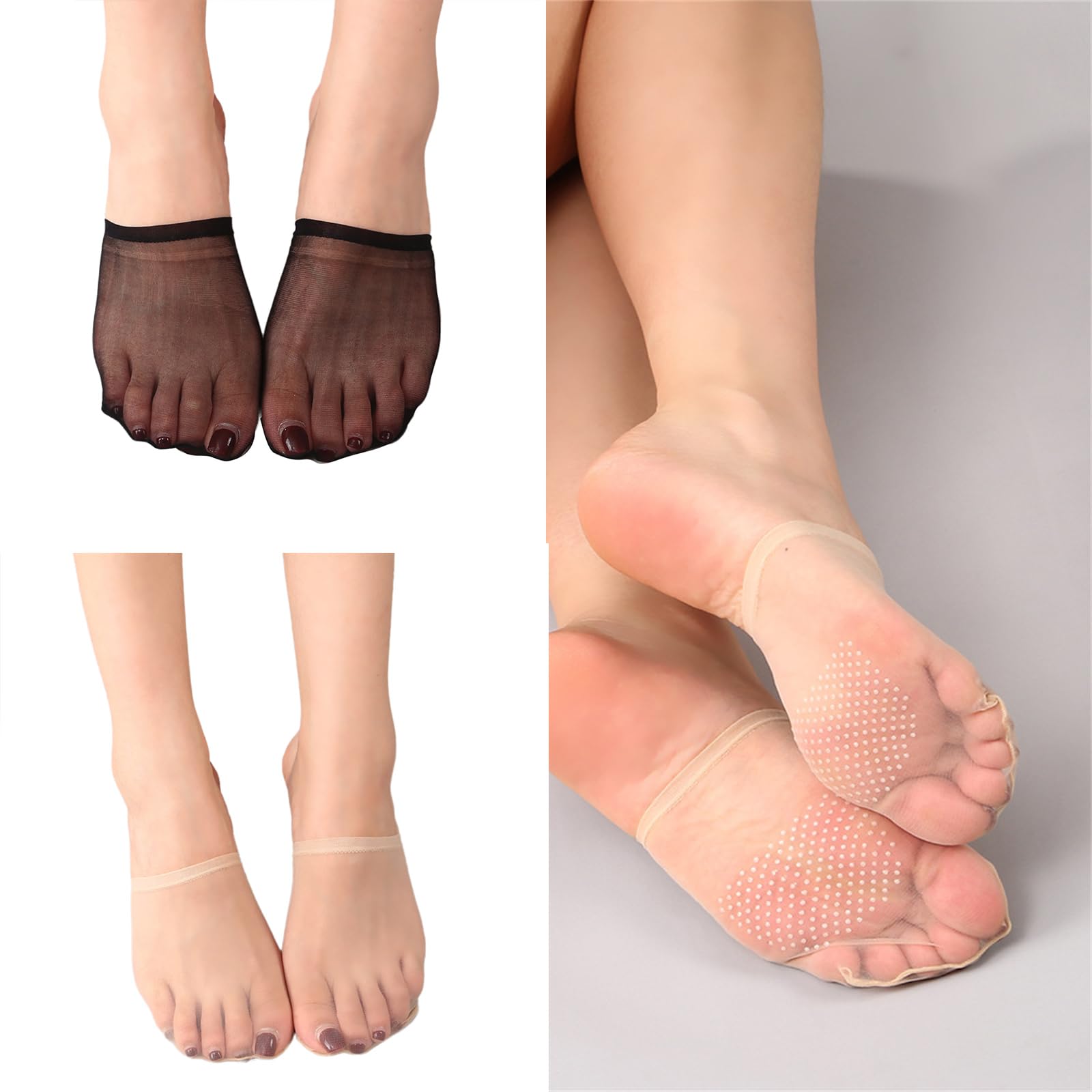 Calcetines de malla transparente para mujer, con agarre inferior antideslizante, puntera elástica, no se muestra, forro medio