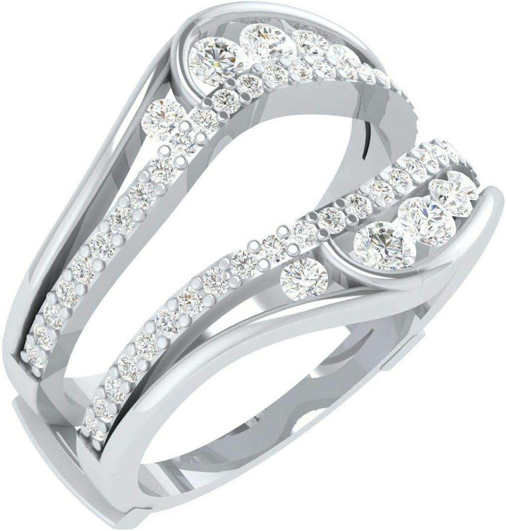 Created Round Cut White Diamond 14K White Gold Over 925 Sterling Silver Channel Set Wrap Guard Enhancer Ring for Women