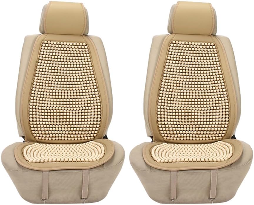 Blueshyhall Cooling Wooden Beaded Car Seat Cover Comfortable Massage Support Cushion for SUV Auto Office Home Seat Chair - Beige 2 Pcs