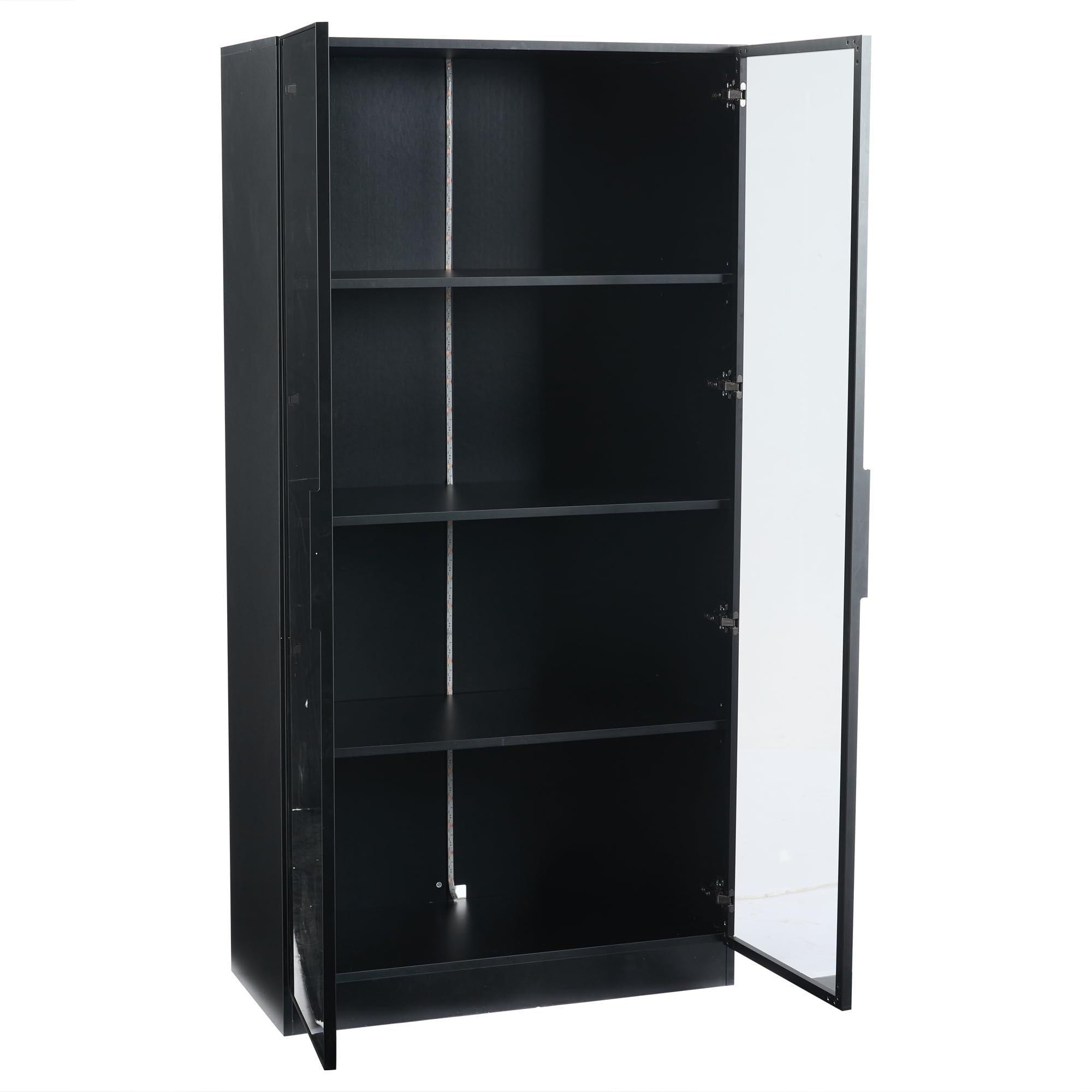 Kebnor Vitrina de cristal con aplicación de iluminación LED, vitrina de doble puerta con estantes móviles, 80 x 40 x 160 cm, armario alto para salón, vitrina de pie, armario de baño