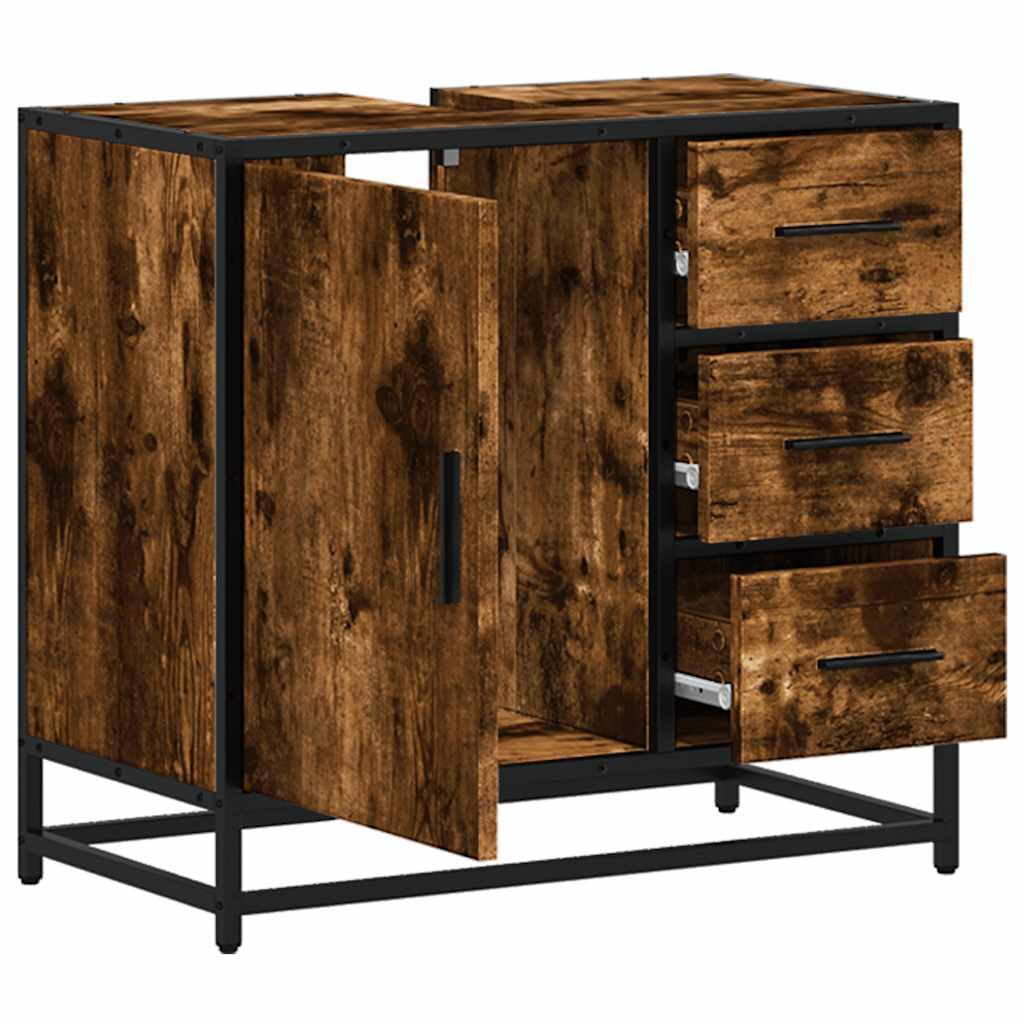 vidaXL Mueble de baño para Lavabo Roble Ahumado 65x33x60 cm, Armario de Lavabo de baño, Mueble de Lavabo de baño, Mueble de Lavabo, Mueble de baño