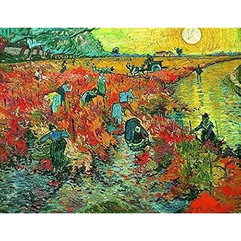DOUBLETOP Red Vineyard Van Gogh'S Famous Oil Painting 1000 Pieces Of Cardboard Adult Jigsaw Puzzles Parent-Child Fun Game Wall Study Bedroom Decoration Picture Frame Birthday Artwork Cover