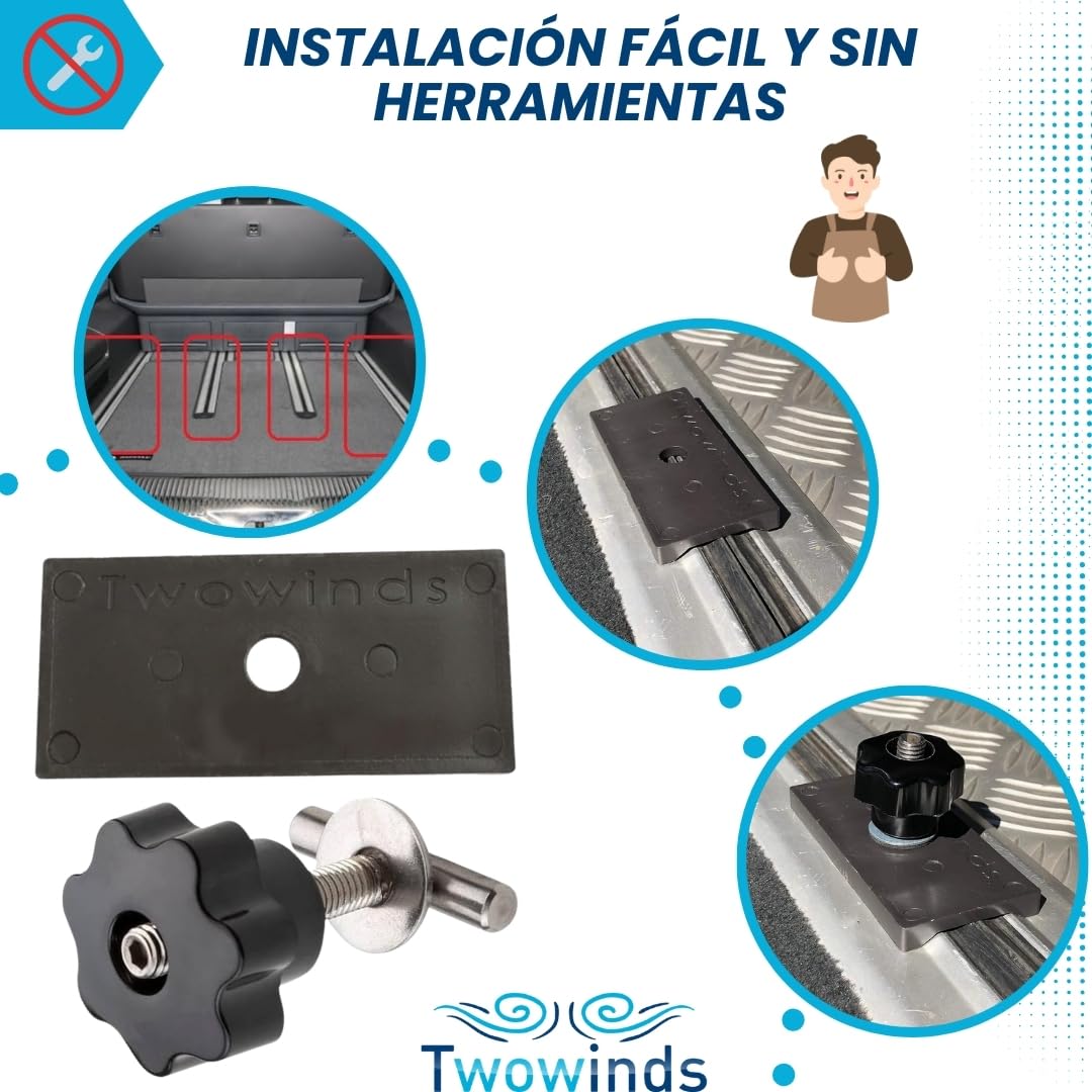 Twowinds - Kit Sujeción Carga al Riel 7h5883084c Compatible con VW T5 T6 Multivan California Caravelle - Tornillo Fijación - Base Protección Raíl - Anclaje MercancíaCarril - Amarre Seguro Equipaje