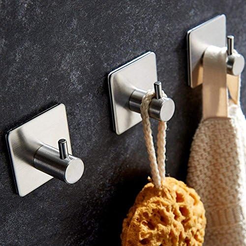 Aikzik 4 Pack of Self Adhesive Hooks, Max 8kg Load Sticky Hooks, Tea Towel Hooks, Versatile Self-Adhesive Wall Hooks for Use in Bathrooms, Kitchens, Doors, Cupboards, Bed Curtains, Towels, Key