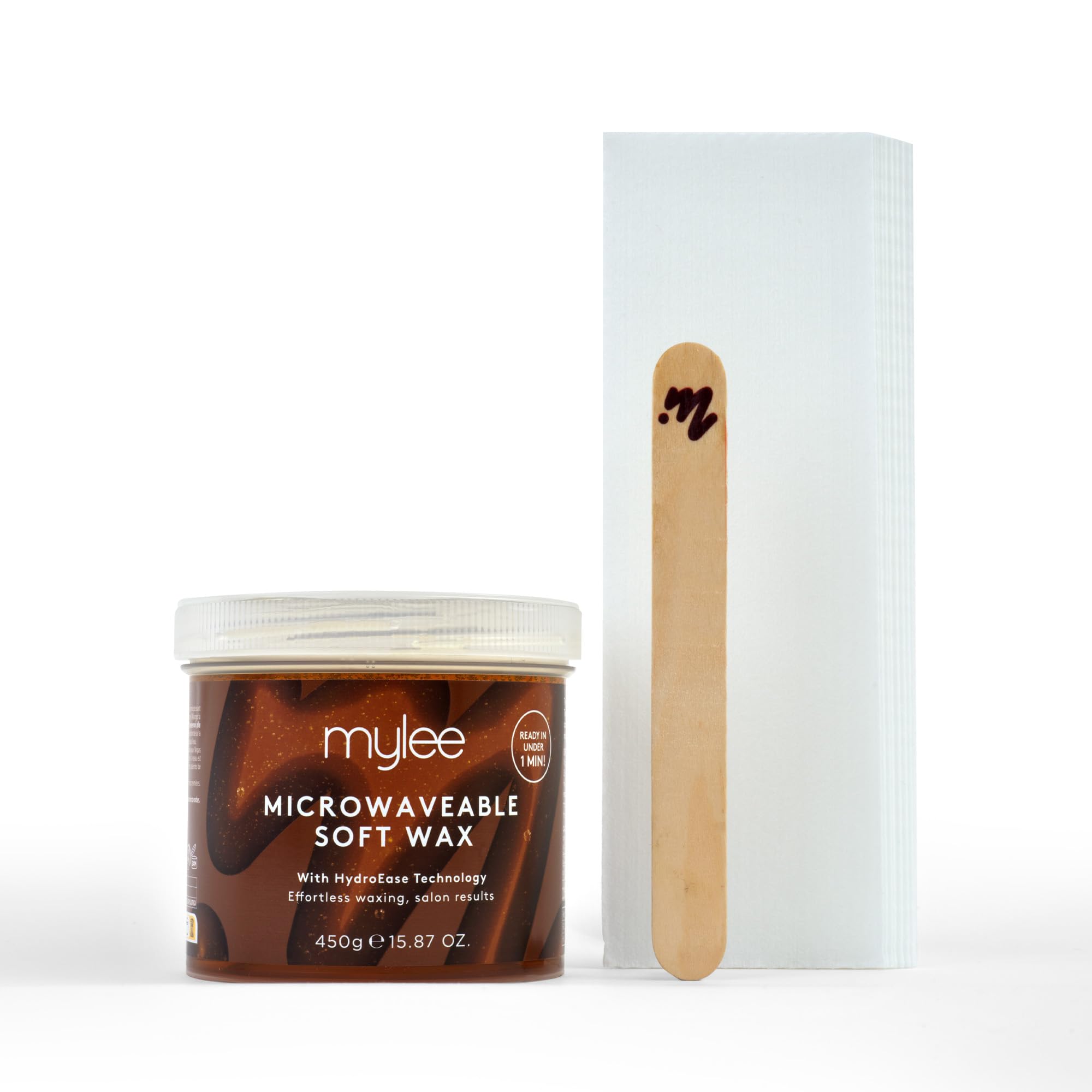 Mylee Kit de cire molle microondable 450g – Épilation visage et corps | végane, rinçable à l'eau, sans résidus – Chauffage rapide, spatule thermosensible, 12 bandes incluses – Qualité pro