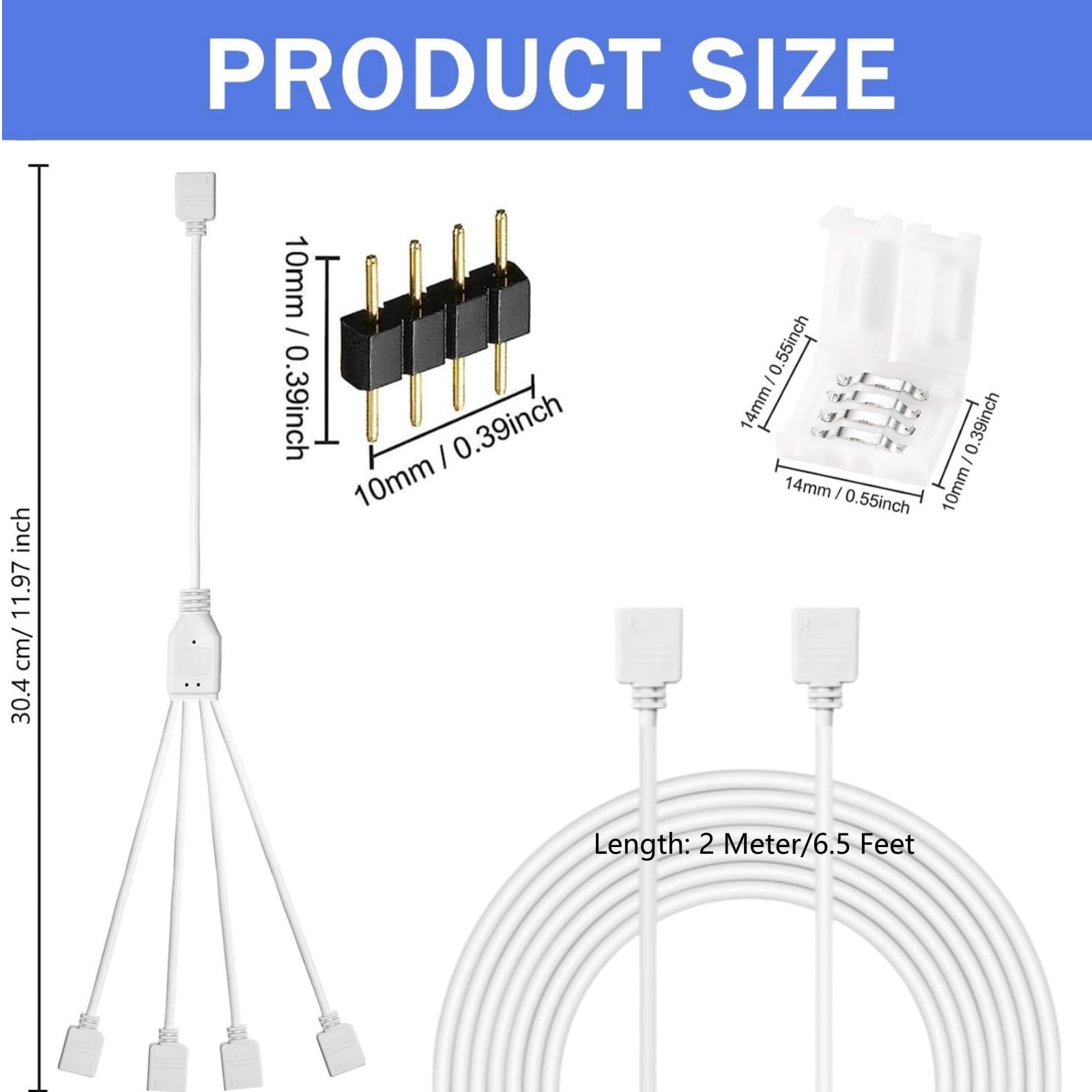 Snapklik.com : 4 Pin LED Light Strip Connector Kit, RGB Extension Cable ...