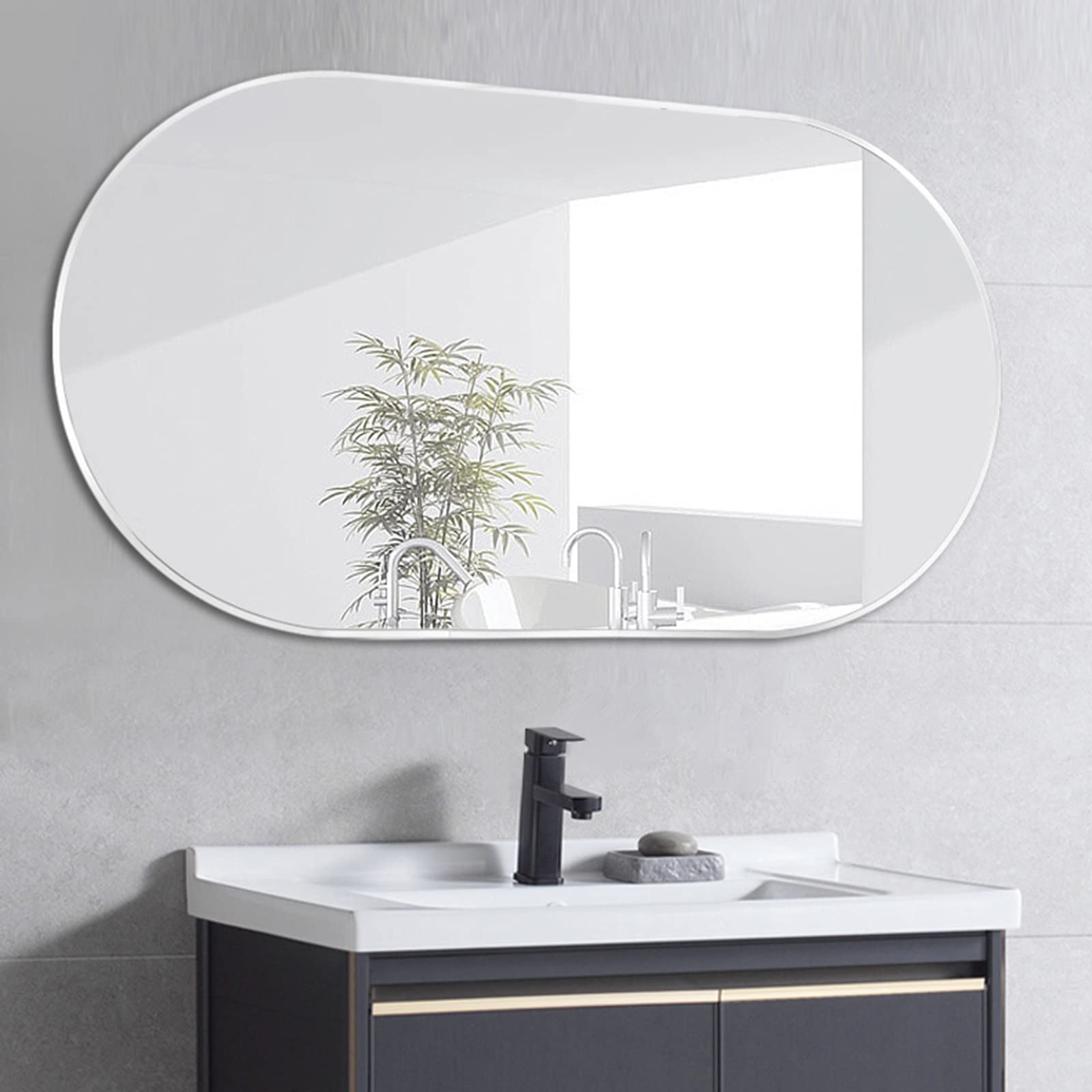 Specchio ovale da bagno, con cornice in metallo (40 x 70 cm, 40 x 80 cm, 50 x 80 cm), perfetto per l'arredamento del bagno