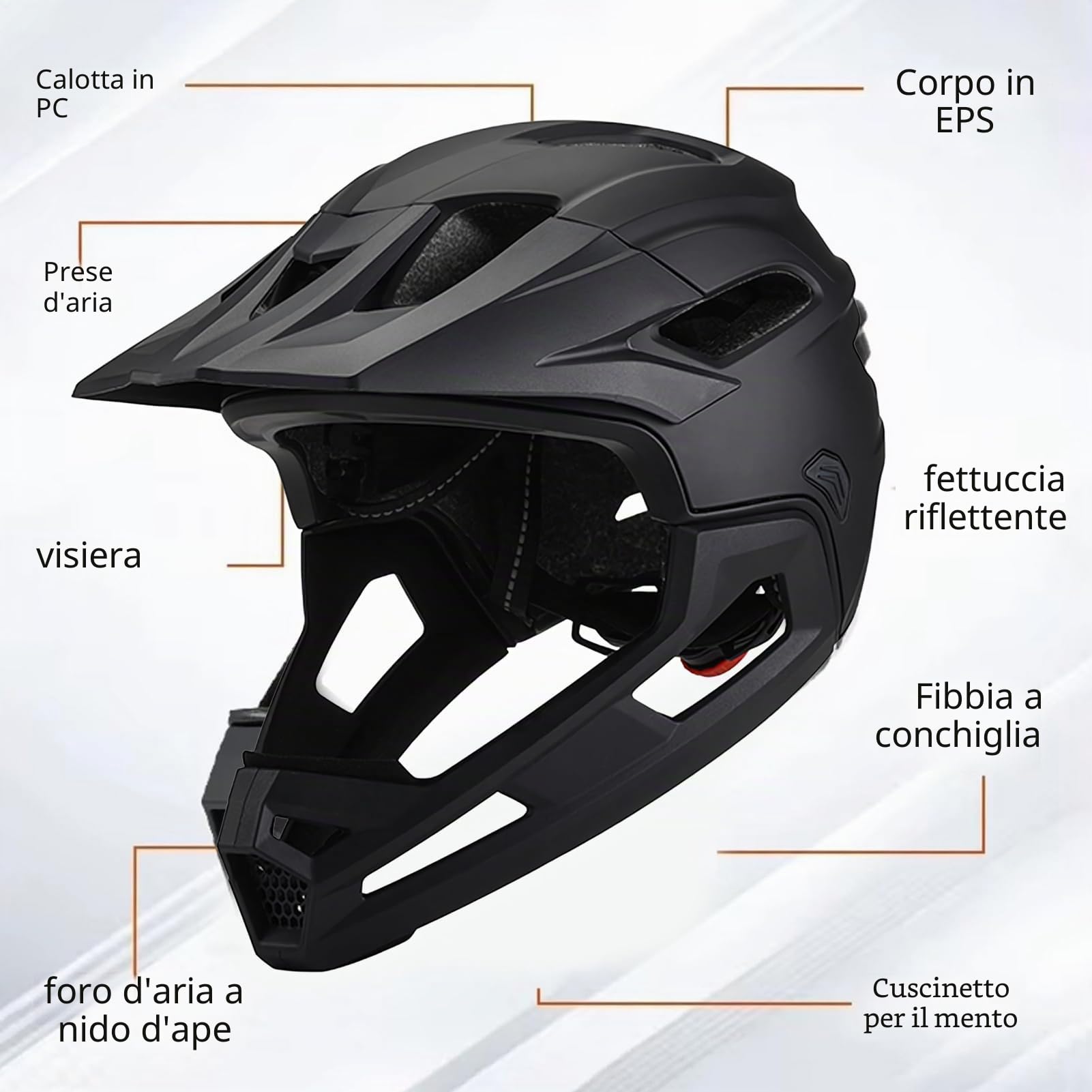 Casco integrale per mountain bike, staccabile, leggero, antiurto, in policarbonato, con mentoniera e visiera staccabili
