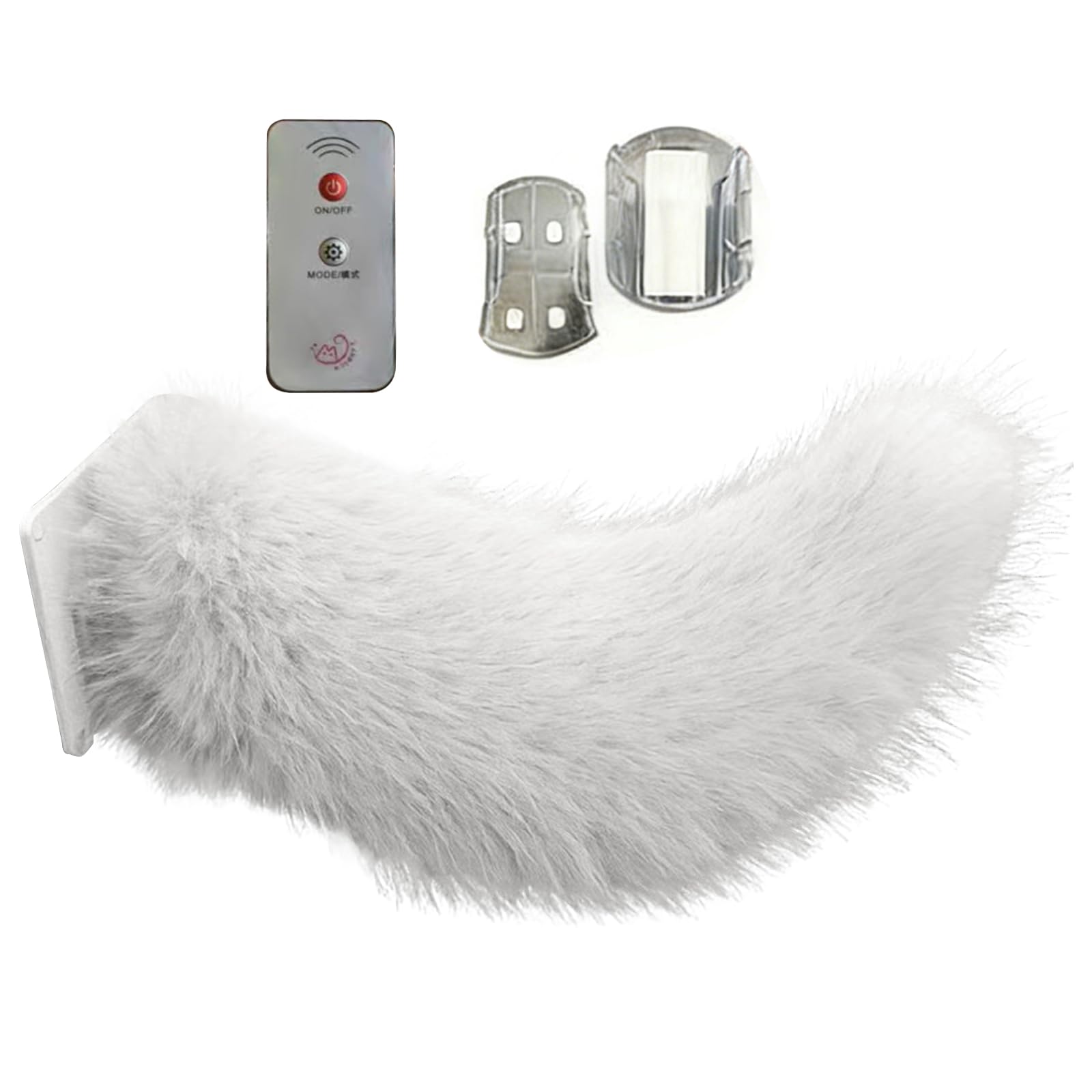 Remote Control Electric Car Tail USB Rechargeable Fuzzy Wagging Moving Tail with Colorful Lighting for Auto Trunk Charm Cosplay Accessory (White)