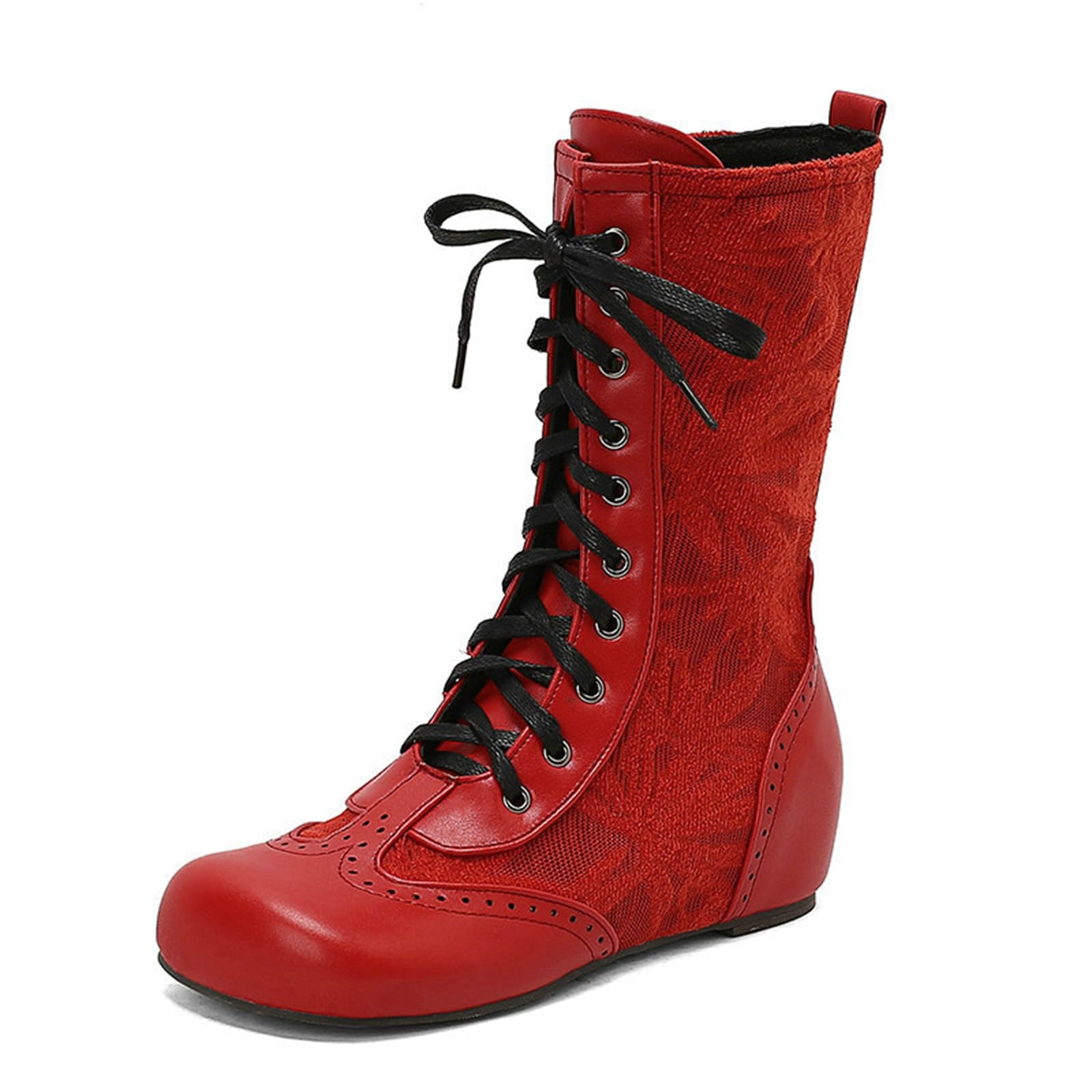 Women Vintage Flats Short Boots Lace up Round Toe Mid Calf Boot Medieval Dressy Renaissance Flat Victorian Boots