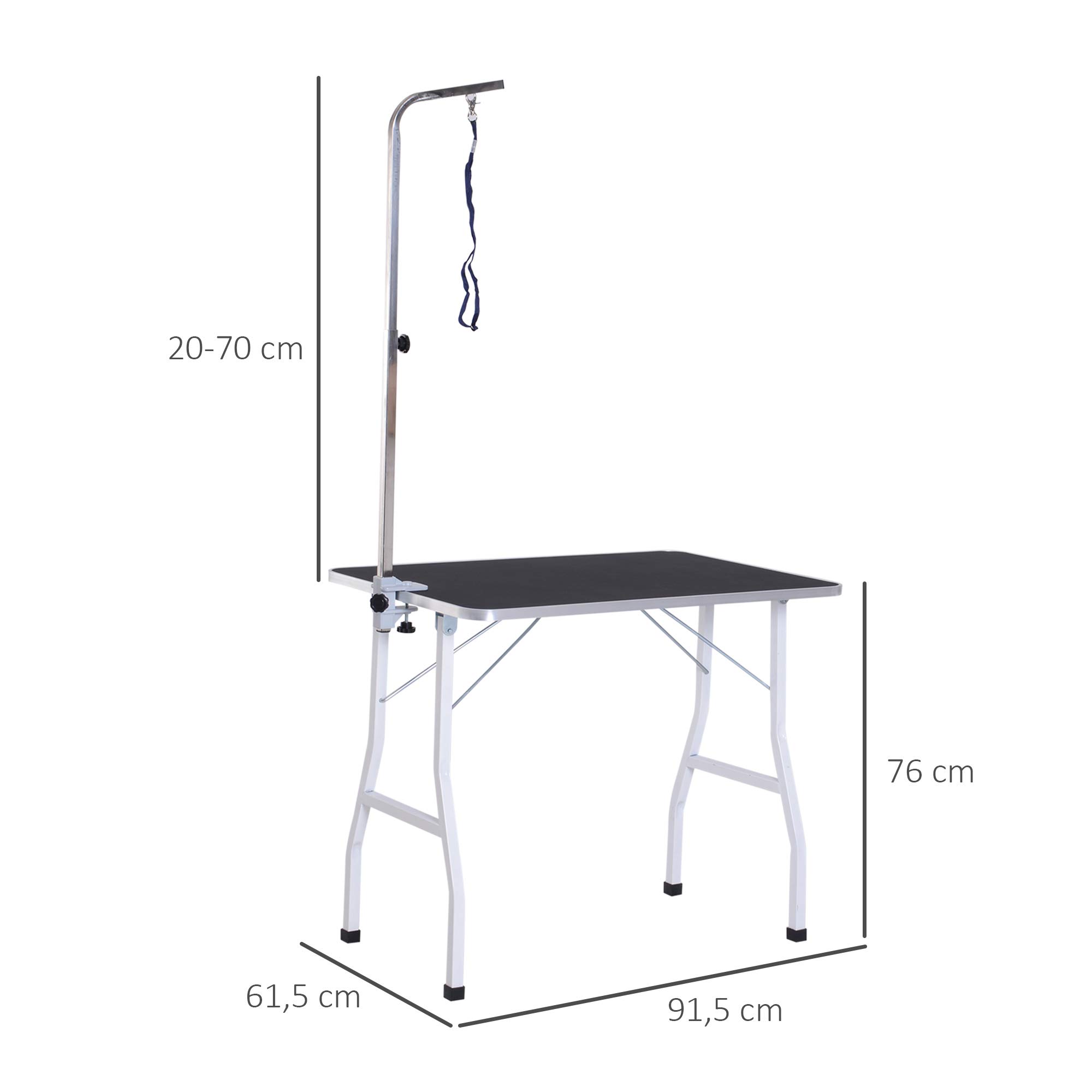 PawHut Trimmtisch für Hunde Klappbar Galgen 91,5 x 61,5 x 76 cm Schwarz | Hundepflegetisch, Haustierpflegetisch, Höhenverstellbarer Galgen, Schlingen, Rutschfeste Oberfläche, Schertisch Bis 150 kg