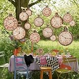 Epakh 20 Pcs Vintage Clock Cardboard Hanging Banner Wonderland Tea Party Decoration Wonderland Clock Garland Decoration Background for Birthday Baby Shower Party Supplies Girls Princesses