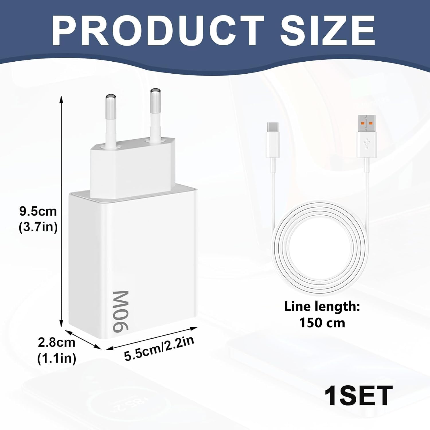 Caricatore rapido 90 W Xiaomi con cavo USB C 1,5 m per Redmi Note 14 Pro, 15T, Poco X7 Pro