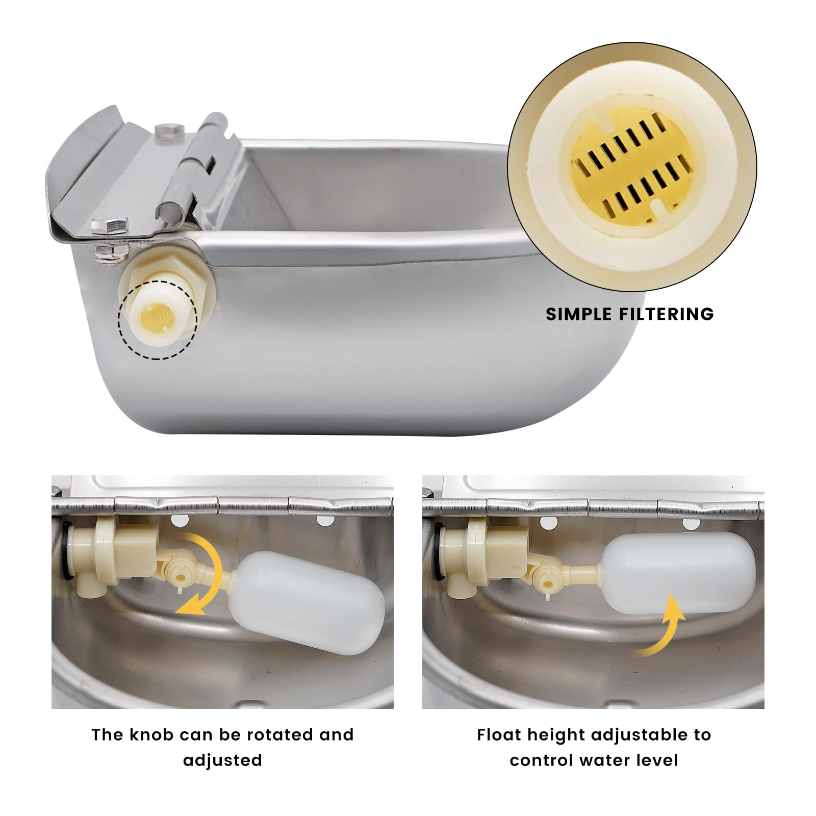 Abreuvoir Automatique pour Chiens, Abreuvoir en Acier Inoxydable pour Chevaux avec Connecteur et Bouchon de Vidange pour Bovins, Moutons, Cochons, Chiens