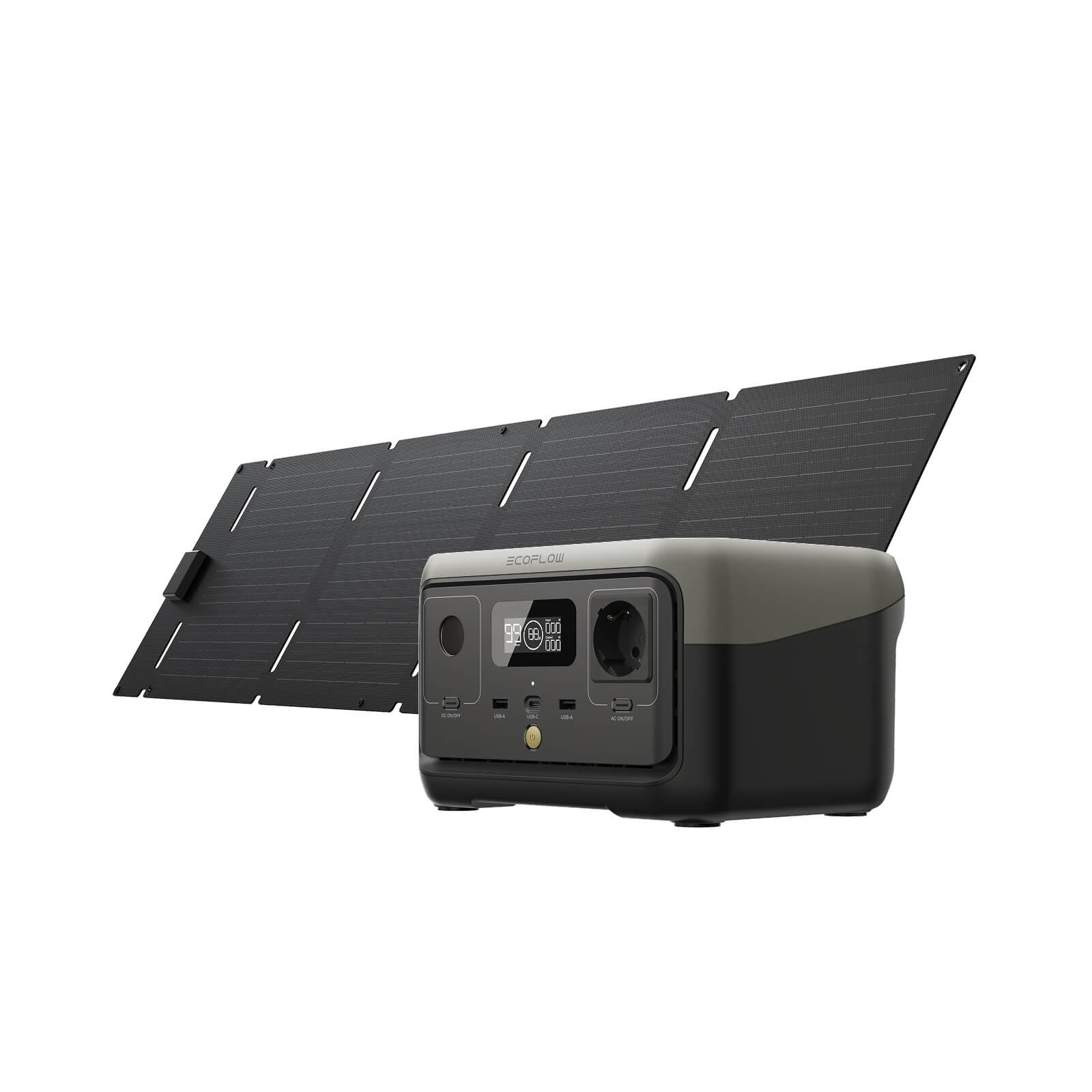 EcoFlow RIVER 2 tragbare Powerstation mit 60 W faltbarem Solarpanel | bis zu 600 W Leistung, Schnellladung in 1 Stunde, Solargenerator mit LiFeP04, Balkonkraft für Notstrom/Camping/Wohnmobile