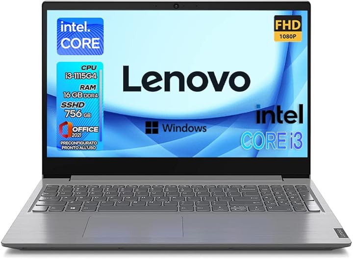 Lenovo pc portatile i3 notebook 16gb ram ddr4 sshd 756 gb windows 11 pro