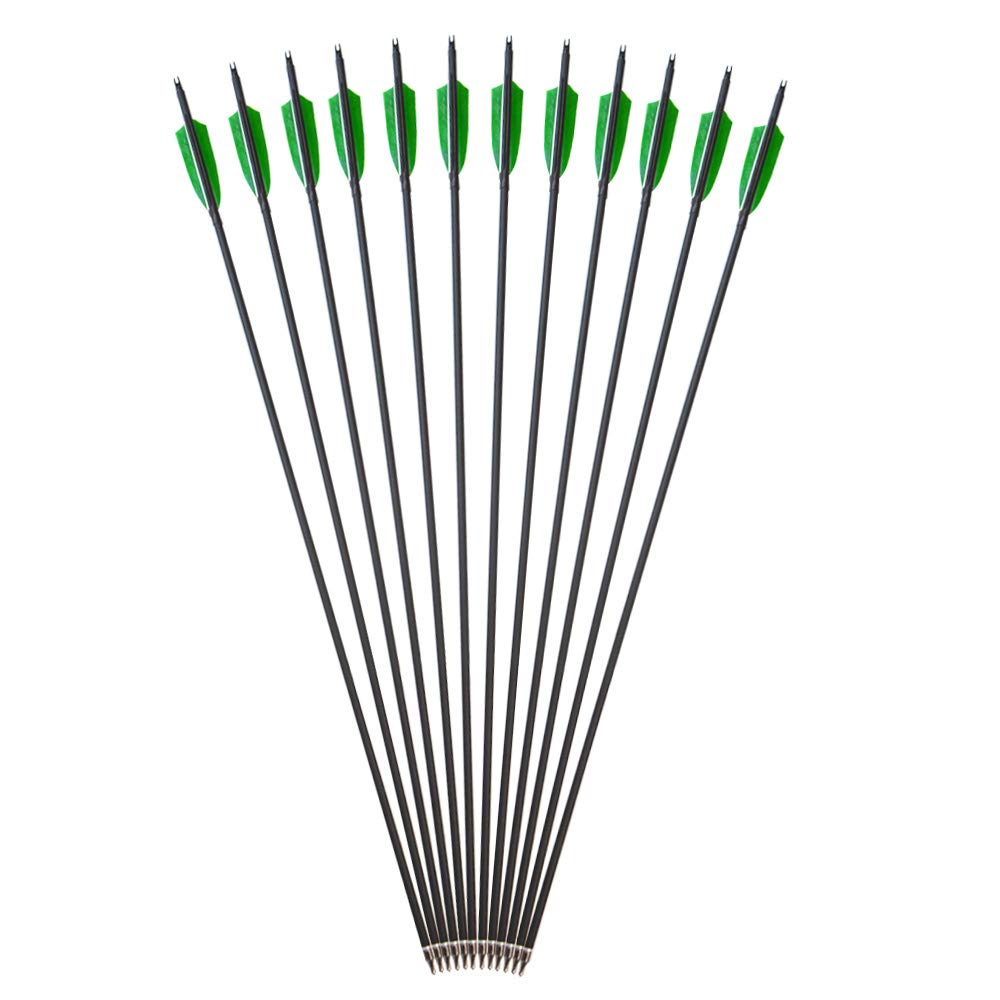 SHARROW 12pcs Freccia di Carbonio 30 Pollici con Piume di Tacchino 500 Spine Tiro con L'Arco in Carbonio Frecce con Faretra Freccia per Arco Compound Ricurvo