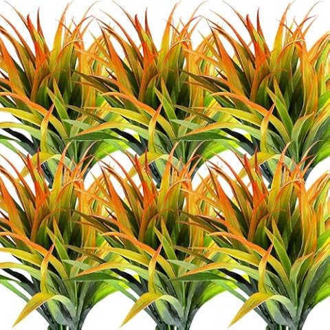 Antspirit 12pcs Artificial Outdoor Plants Artificial Grass Plants Fake Bushes Artificial Shrubs Artificial Fake Grass Plant Faux Wheat Grass for Outdoor UV Resistant Plastic Greenery Plants (Orange) Cover
