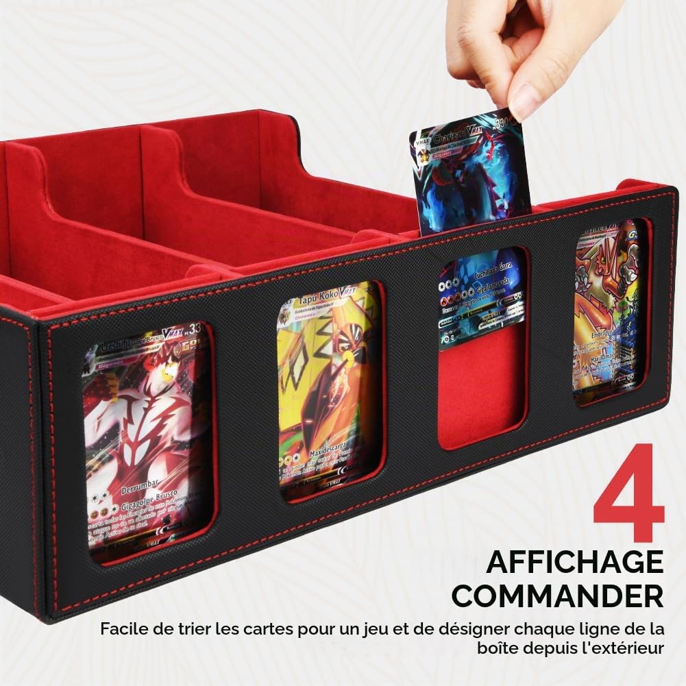 Aolso boîtes de Rangement pour Cartes à Collectionner, Deck Box pour Cartes Magic The Gathering, Cartes à Collectionner Boîte 3000+ Cartes Simples, Game Card Deck Case Box(Noir avec Rouge)