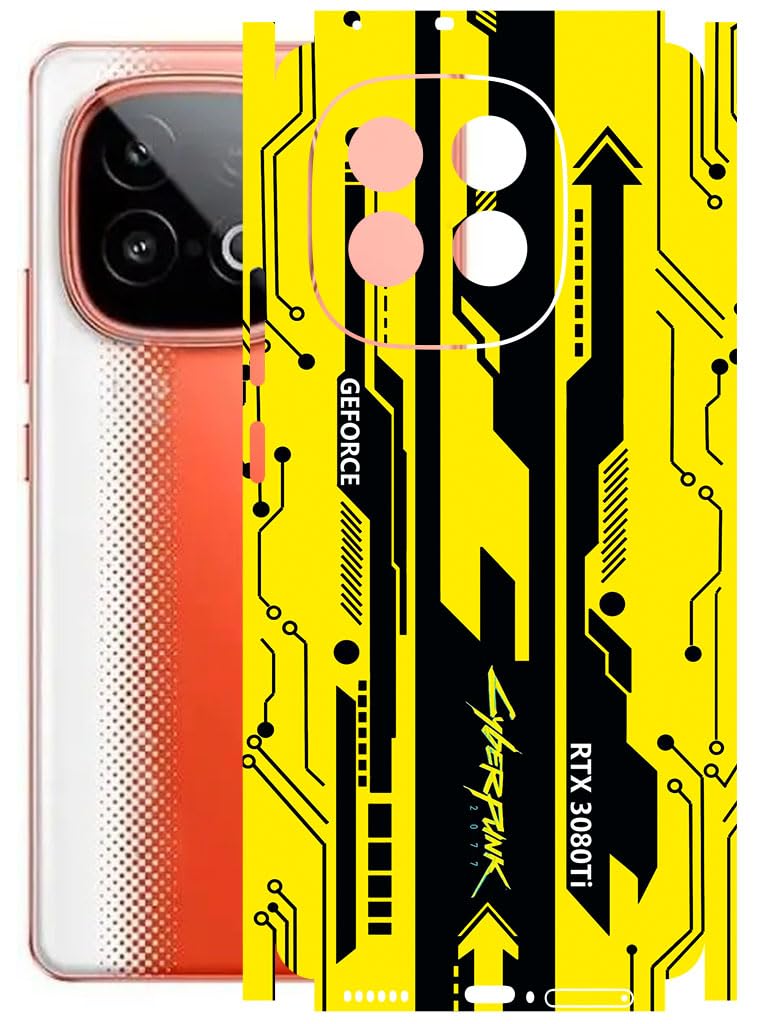 AtOdds Mobile Skin Sticker Wrap | Compatible for VIVO IQOO NEO 10 (5G) | Scratchproof Matte Finish | Full Coverage for All Sides & Camera Protection (Yellow Cyberpunk)-image-0