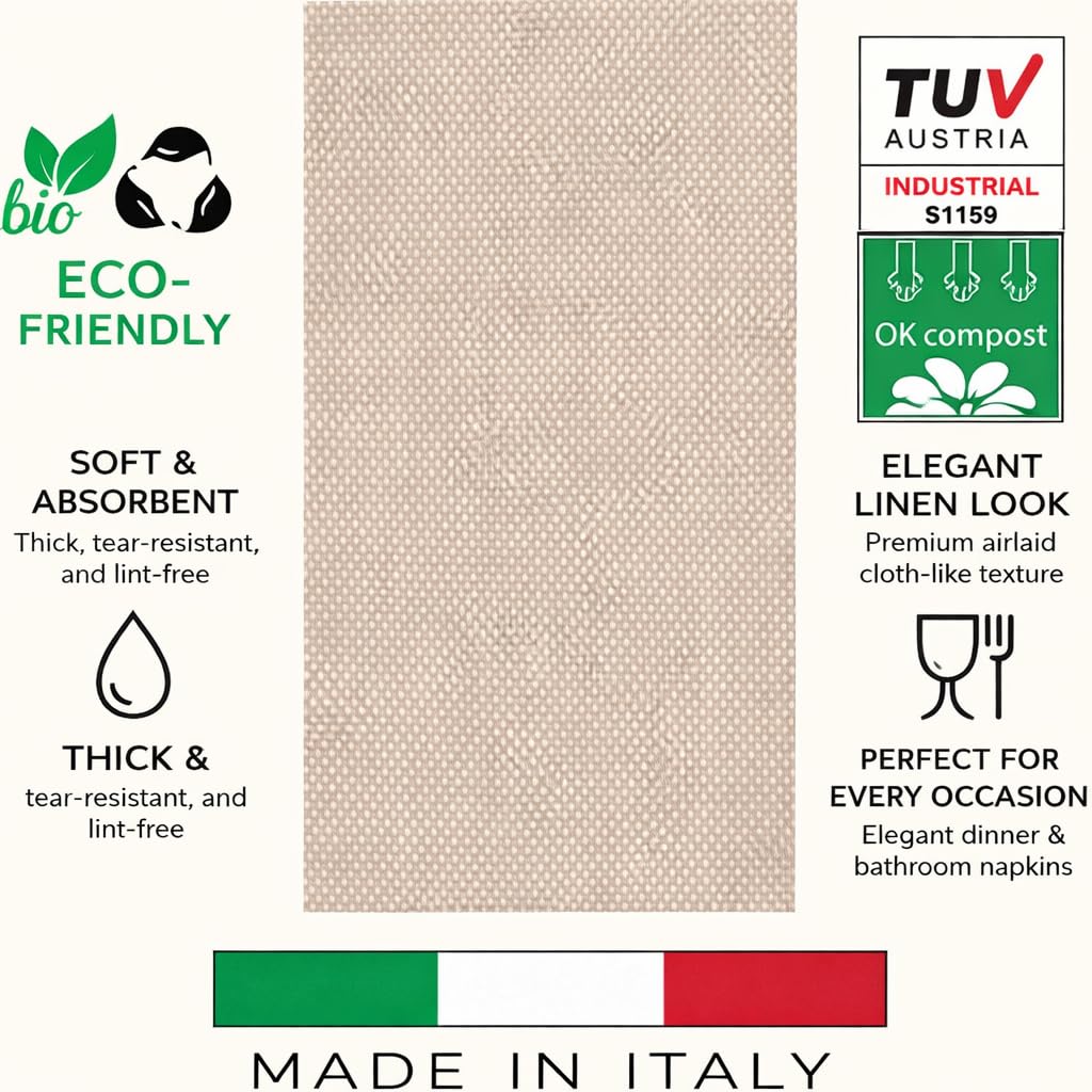 Serviettes jetables en tissu Airlaid de qualité supérieure, douces et absorbantes, fabriquées en Italie, serviettes de table élégantes pour fêtes