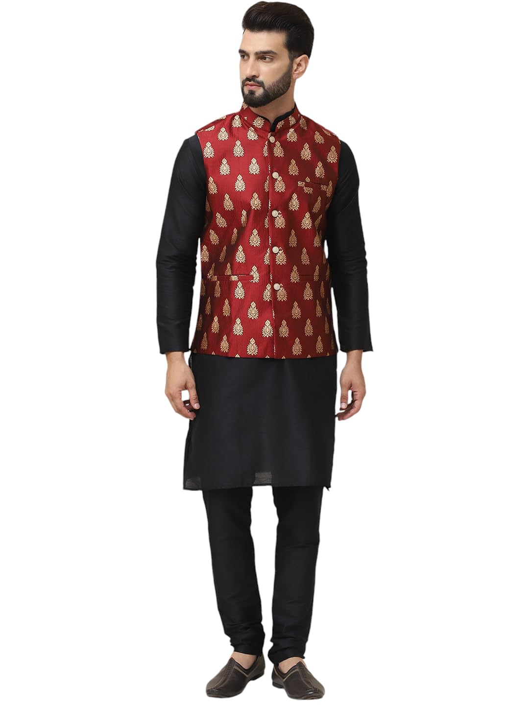 sojanya (Since 1958 Men's Silk Blend Kurta Pyjama With Nehrujacket Set-picture-12