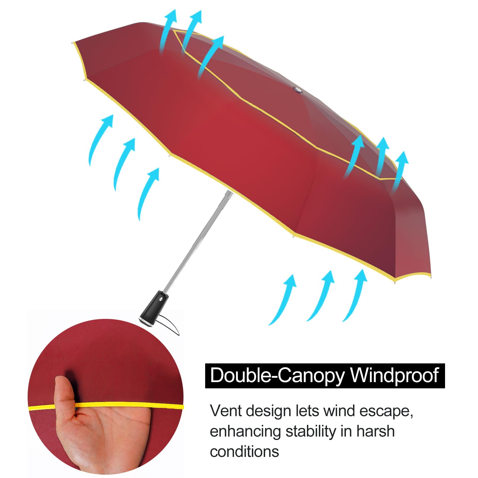 Satol Bardzo duży parasol golfowy, 137 cm, wiatroszczelny, 10 żeber, wentylowane, podwójne paski odblaskowe, automatyczne otwieranie/zamykanie, ochrona przed promieniowaniem UV, lekki i kompaktowy, do