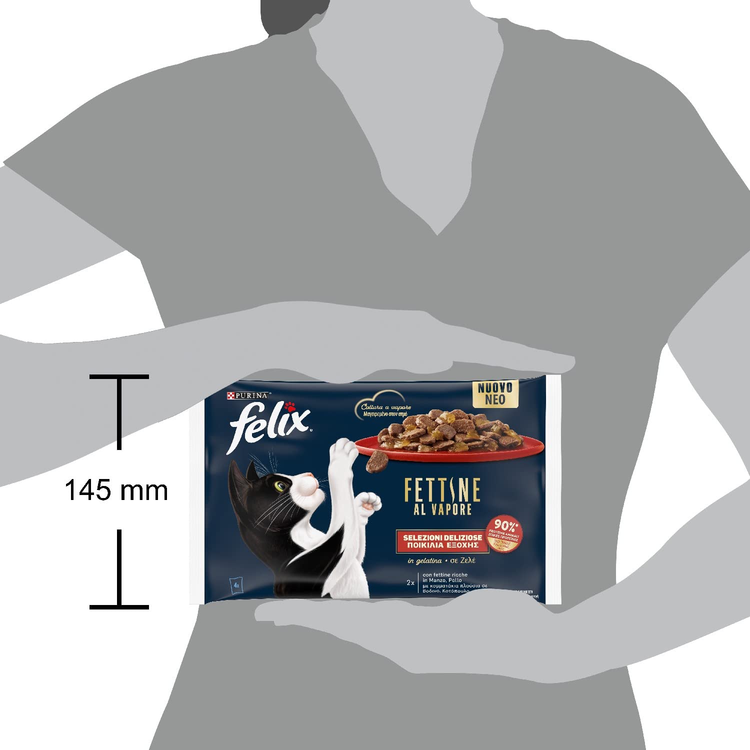 Purina Felix Fettine al Vapore Cibo Umido per Gatti con Manzo e Pollo, 48 buste da 80g