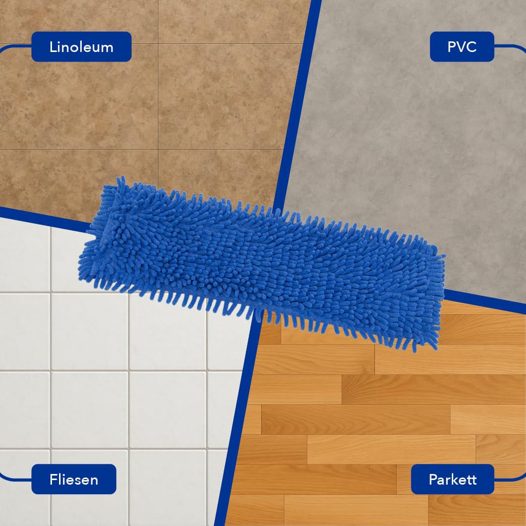 Chenillemopp Basic Wischbezug blau, 50cm - Ersatzbezug für Bodenwischer - Wischmopp Bezug für alle gängigen Klapphalter - Trocken & Nass Reinigung - Bodenreinigung (10x)