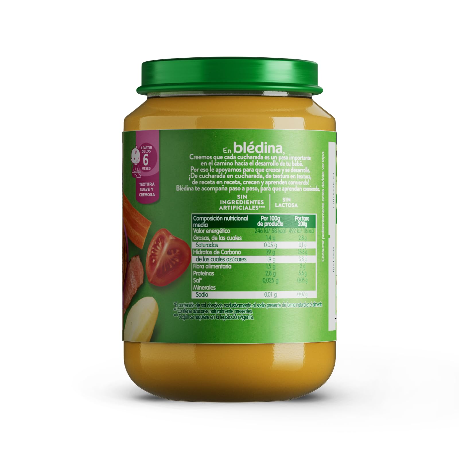 Blédina Tarritos de Tomates, Patatas, Zanahoria y Ternera para Bebé. Tarritos Blédina Sin Sal Ni Azúcares Añadidos y Sin Gluten. Desde los 6 Meses, Pack 6x200g