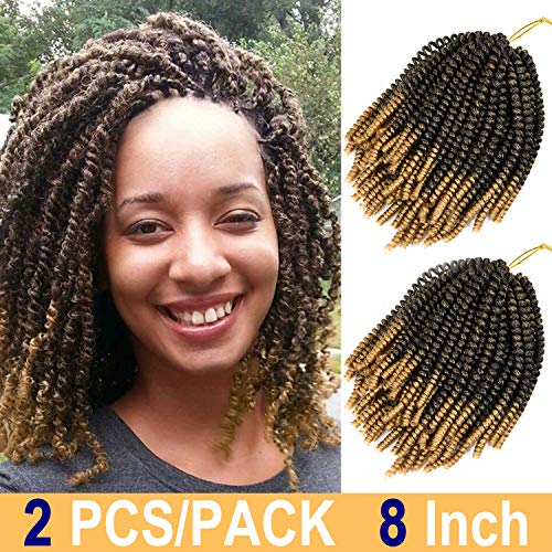 Silike Spring Twist Crochet Hair Extensions(2 Pieces/Pack) 8 Inch Crochet Braid Synthetic Braiding Hair For Women For Gifts (M 1B/27)