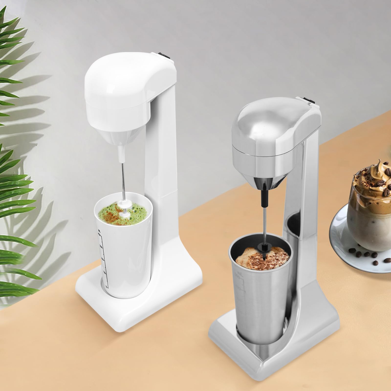 Milchshake Mixer, Getränkemixer, 22000rpm, 2 Geschwindigkeitsstufen Elektrischer Standmixer Becher 500ml für Protein-Shakes und Mixing Cocktai 100-Watt-Motor aus Reinem Kupfer (Weiß)
