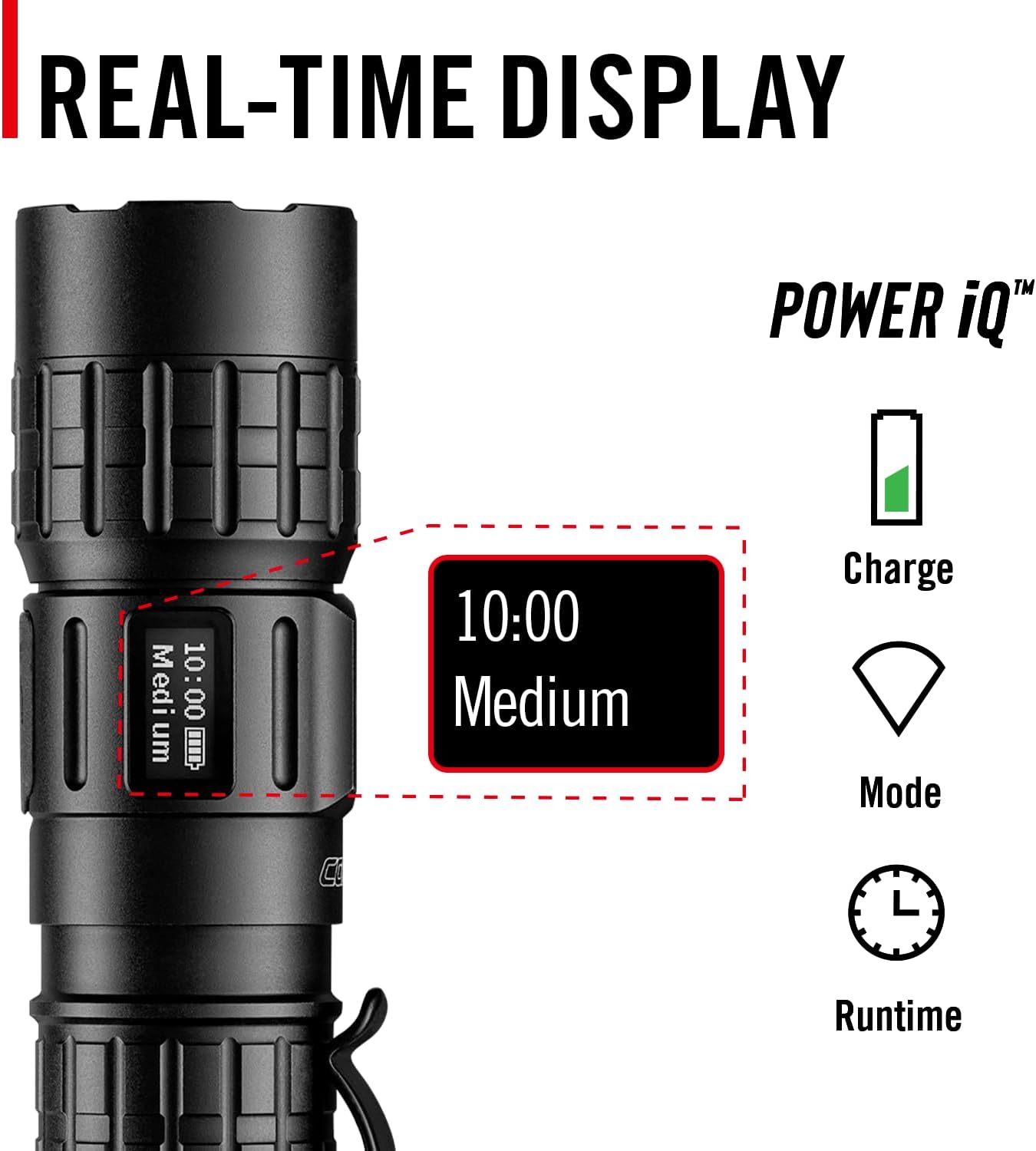 Coast TX300R 3000 Lumen Rechargeable Long Range Tactical LED Flashlight with Strobe, Spot and Flood Beams - POWERiQ™ Digital Display, Durable Aluminum Build - Flashlight & Remote Switch Included