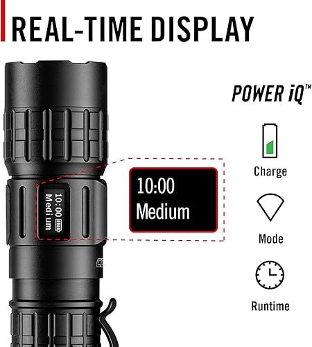 Miniatura 6 de Coast TX300R Linterna LED táctica recargable de largo alcance de 3000 lúmenes con luz estroboscópica, puntual, e inundación - Pantalla digital