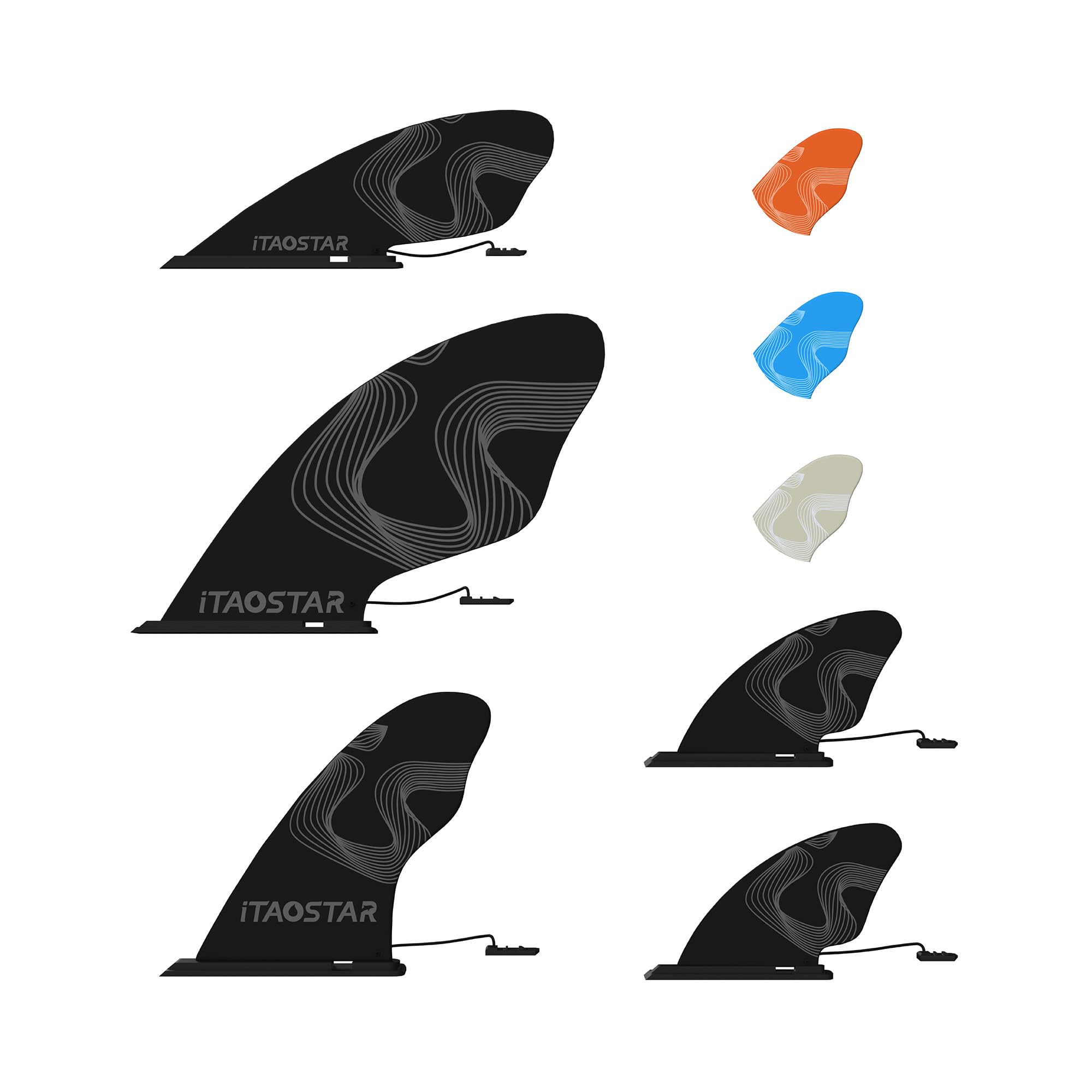iTAOSTAR 5 Replacement Inflatable Paddle Board Fins, Replacement Set Includes 3 Center &amp; 2 Side Fins, Detachable Quick Release Stand up padddle Board Fin for Most SUP Boards