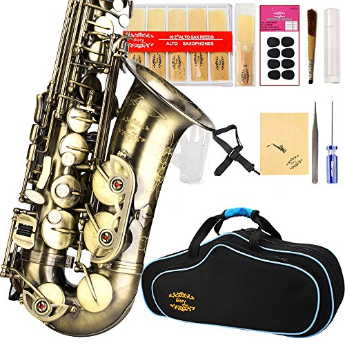 GLORY High Grade Antique Finish Series PR2, E Flat Alto Saxophone with 11reeds,8 Pads Cushions,case,carekit