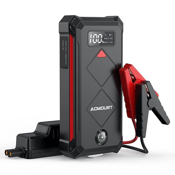 Acmount P100 Car Jump Starter, 5000A Peak Lithium Jump Starter Battery Pack for Up to 10.0L Gas or 8.0L Diesel Engine, Safe 12V Portable Battery Starter Power Pack with LED Screen & LED Light