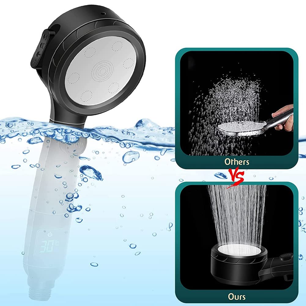 Umweltfreundlicher Wassersparender R-Duschkopf – 4 Sprühstöße M & digitale Temperaturanzeige – SK-Silber-Design für moderne Badezimmer