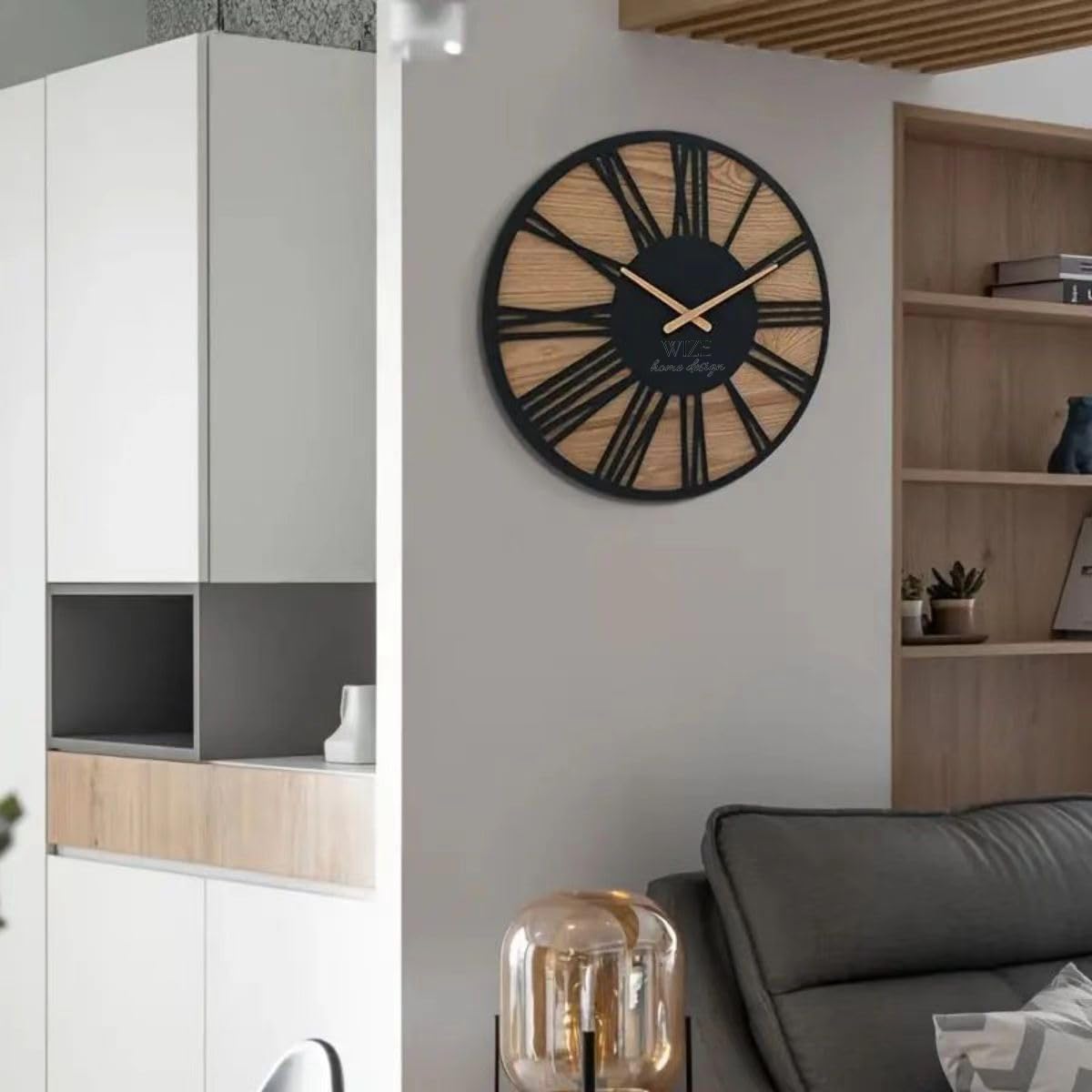 Wize Products Modern 19.7" Wooden Wall Clock Silent Movement Roman LOFT Round Wall Clocks for Living Room Bedroom - Image 4
