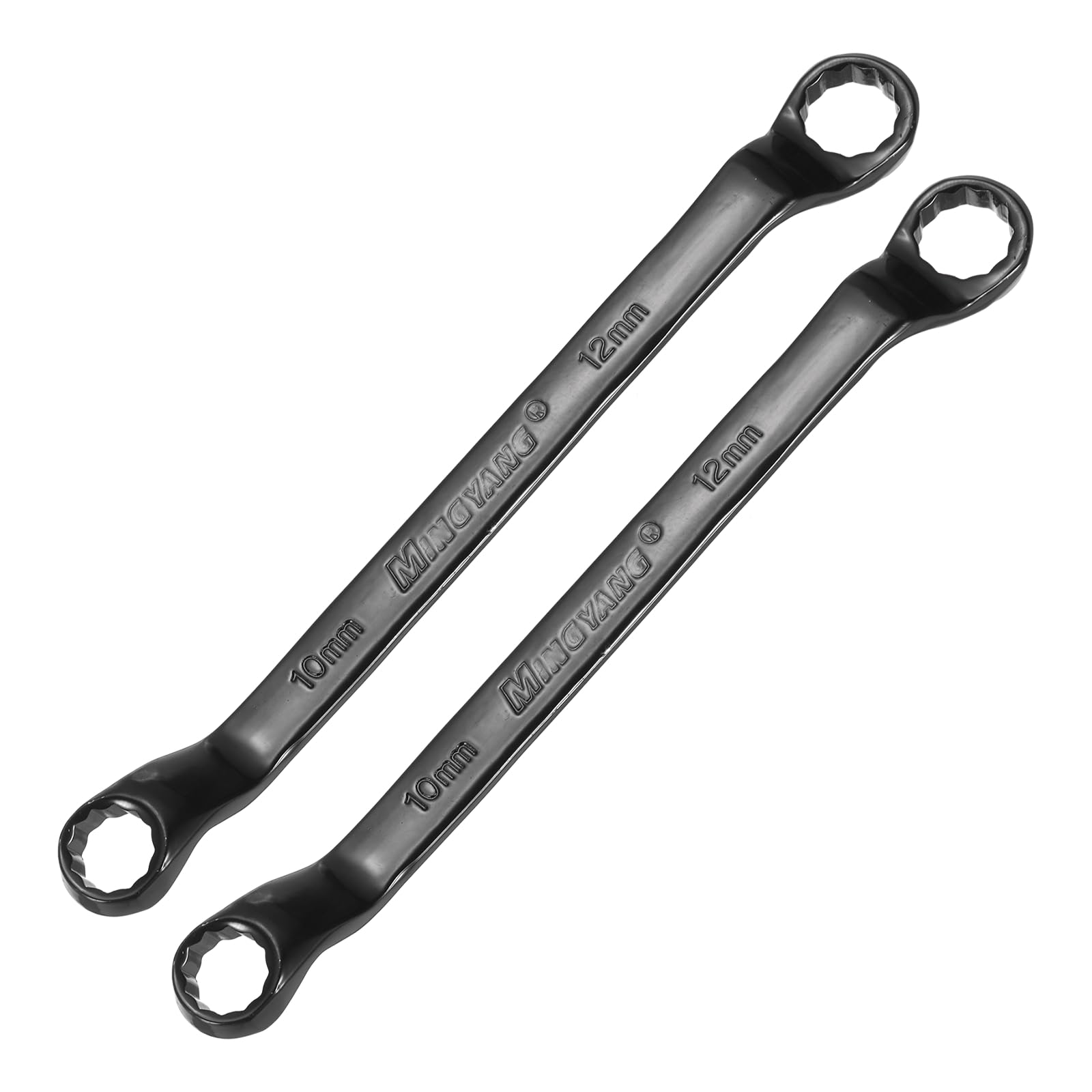 sourcing map 2pcs 45 Degree Offset Box End Wrench 10mm x 12mm Metric 12 Point Chrome Vanadium Steel Double Box Wrenches Long Industrial Grade Torx Box Wrench Repair Tool, Black